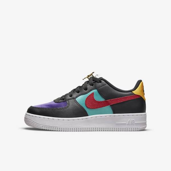 Nike Air Force 1 LV8 EMB Older Dječje Tenisice Crne Tirkizne Ljubičaste Crvene | NK063RXI