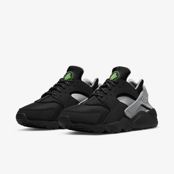 Nike Air Huarache Muške Tenisice Crne Metalne Srebrne Srebrne Zelene | NK297CQY