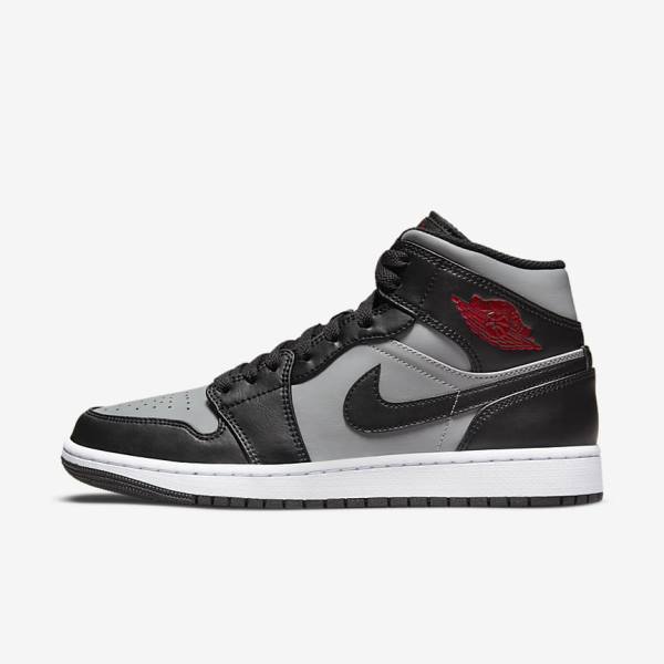 Nike Air Jordan 1 Mid Muške Jordan Tenisice Crne Sive Bijele Crvene | NK642ZXH