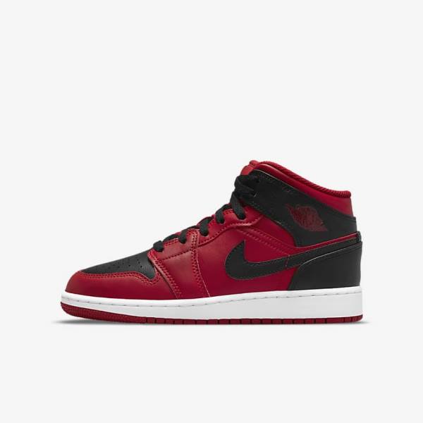 Nike Air Jordan 1 Mid Older Dječje Tenisice Crvene Bijele Crne | NK789GXC