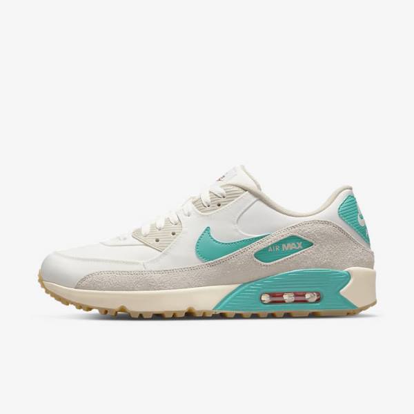 Nike Air Max 90 G Muške Cipele za golf Bijele Svijetlo Smeđe Tirkizne | NK067KVH