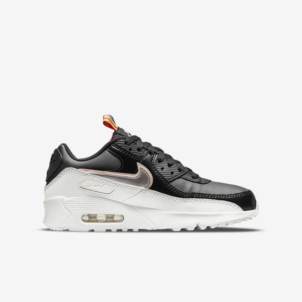 Nike Air Max 90 LTR SE Older Dječje Tenisice Crne Bijele Metalne Plave Sive | NK591DCM