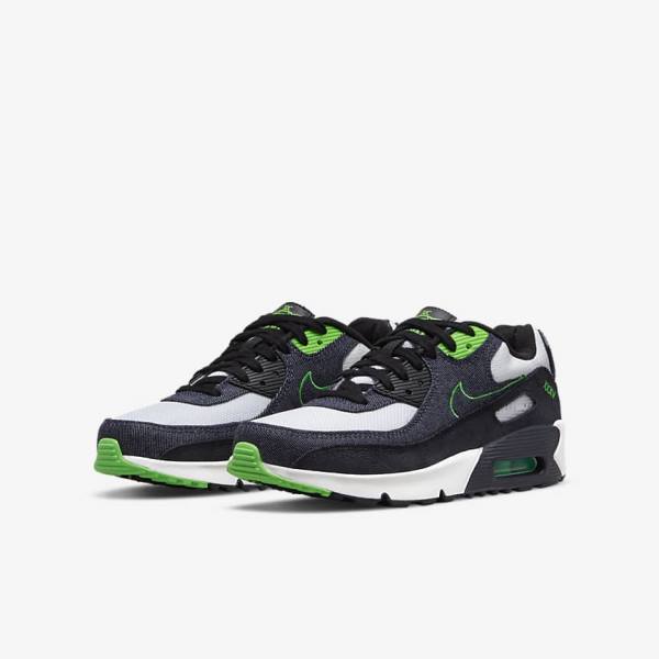 Nike Air Max 90 LTR SE Older Dječje Tenisice Crne Zelene Bijele Obsidijanske | NK684KNX