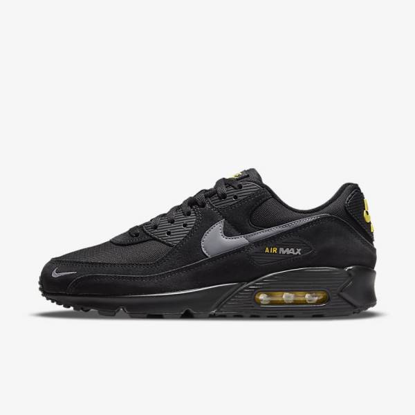 Nike Air Max 90 Muške Tenisice Crne Žute Metalne Sive | NK582RAS