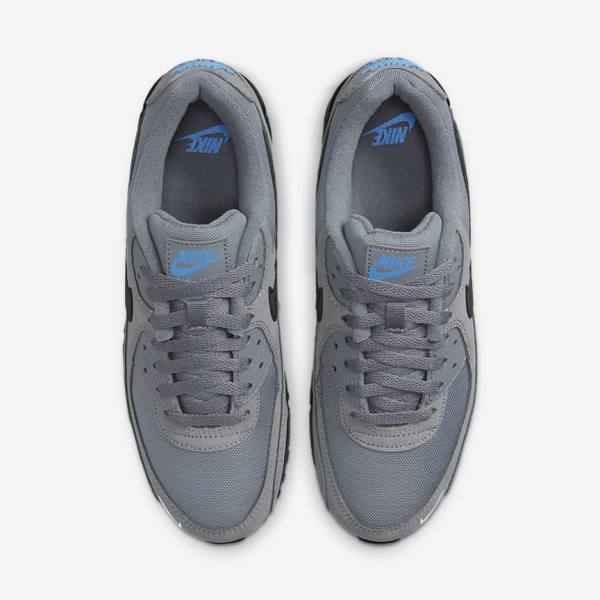 Nike Air Max 90 Muške Tenisice Sive Svijetlo Plave Metalne Srebrne Crne | NK195QEK