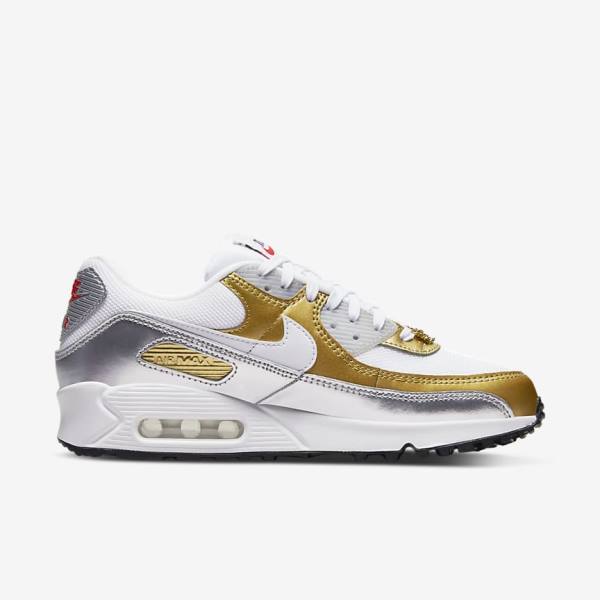 Nike Air Max 90 SE Ženske Tenisice Bijele Metalne Zlatne Metalne Srebrne Bijele | NK910WUD