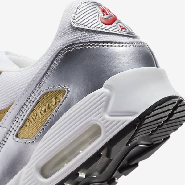 Nike Air Max 90 SE Ženske Tenisice Bijele Metalne Zlatne Metalne Srebrne Bijele | NK910WUD