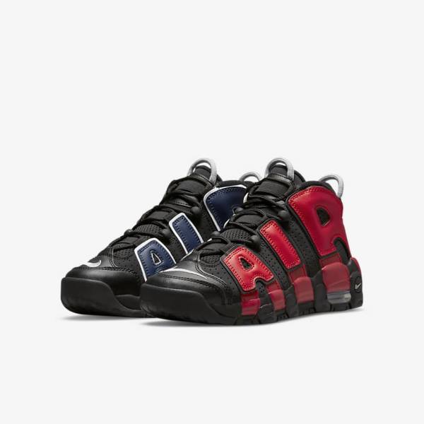 Nike Air More Uptempo Older Dječje Tenisice Crne Tamnoplave Bijele Crvene | NK061OLP