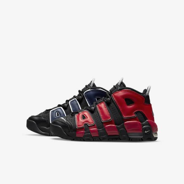 Nike Air More Uptempo Older Dječje Tenisice Crne Tamnoplave Bijele Crvene | NK061OLP