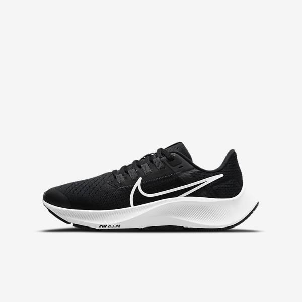 Nike Air Zoom Pegasus 38 Older Road Dječje Tenisice Za Trčanje Crne Tamno Sive Bijele | NK240XSI