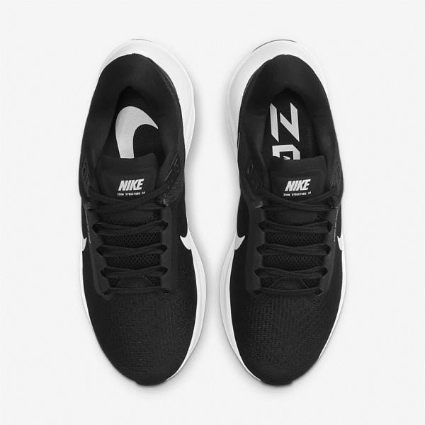 Nike Air Zoom Structure 24 Road Ženske Tenisice Za Trčanje Crne Bijele | NK293XGQ