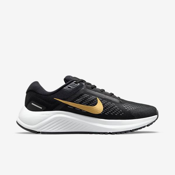 Nike Air Zoom Structure 24 Road Ženske Tenisice Za Trčanje Crne Tamno Sive Metalne Zlatne | NK307VSY