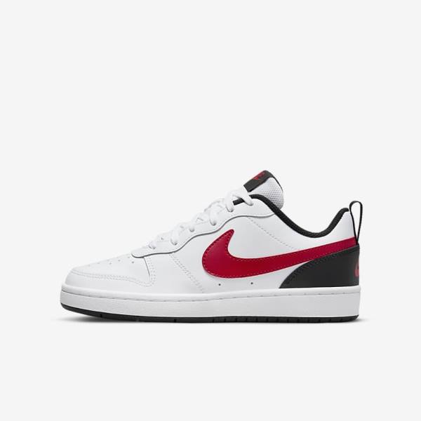 Nike Court Borough Low 2 Older Dječje Tenisice Bijele Crne Crvene | NK796XYG