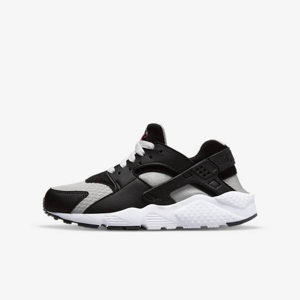 Nike Huarache Run Older Dječje Tenisice Crne Sive Bijele Crvene | NK184DBR