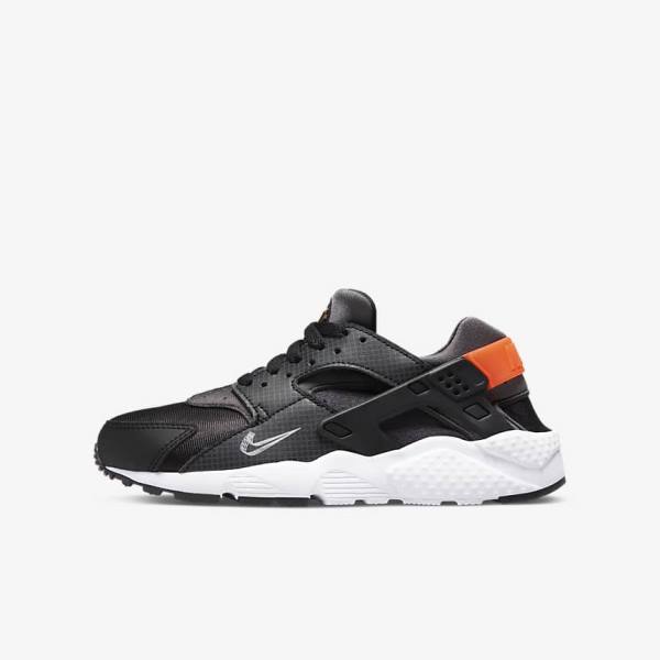 Nike Huarache Run Older Dječje Tenisice Crne Narančaste Sive Bijele | NK287JVZ