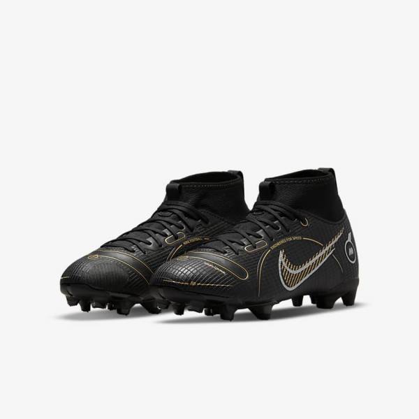 Nike Jr. Mercurial Superfly 8 Academy MG Older Multi-Ground Dječje Tenisice Za Nogomet Crne Metalne Srebrne Sive Metalne Zlatne | NK142XLF