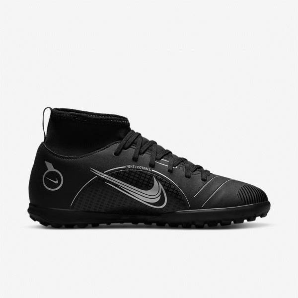 Nike Jr. Mercurial Superfly 8 Club TF Older Turf Dječje Tenisice Za Nogomet Crne Sive Metalne Srebrne | NK493VGB