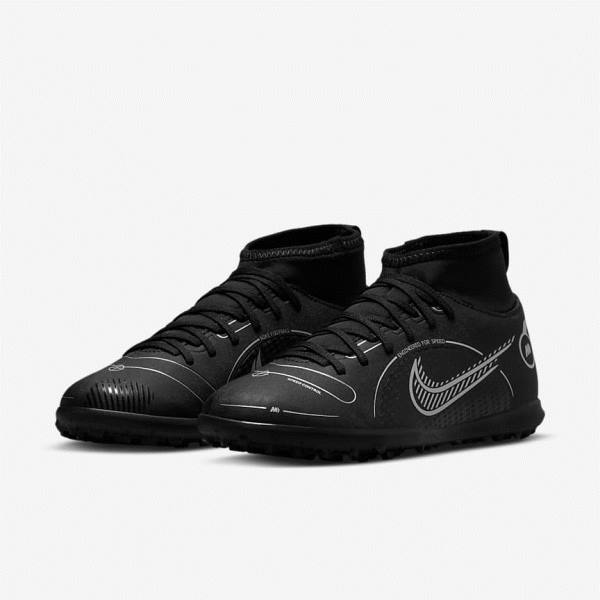 Nike Jr. Mercurial Superfly 8 Club TF Older Turf Dječje Tenisice Za Nogomet Crne Sive Metalne Srebrne | NK493VGB