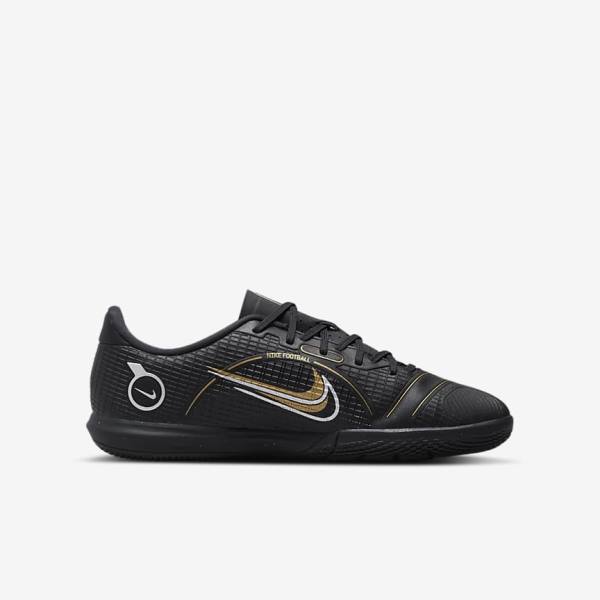 Nike Jr. Mercurial Vapor 14 Academy IC Older Indoor Court Dječje Tenisice Za Nogomet Crne Metalne Srebrne Sive Metalne Zlatne | NK725QRN