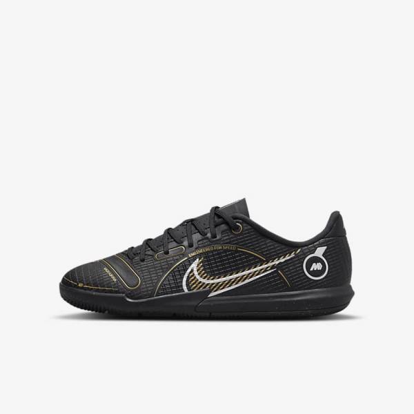 Nike Jr. Mercurial Vapor 14 Academy IC Older Indoor Court Dječje Tenisice Za Nogomet Crne Metalne Srebrne Sive Metalne Zlatne | NK725QRN