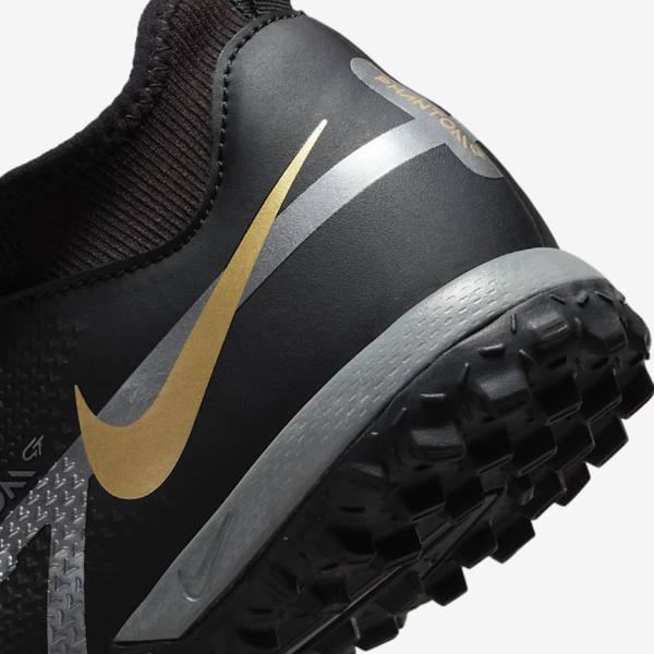 Nike Jr. Phantom GT2 Academy Dynamic Fit TF Older Turf Dječje Tenisice Za Nogomet Crne Metalne Zlatne Tamno Sive Metalne Tamno Sive | NK370GRA