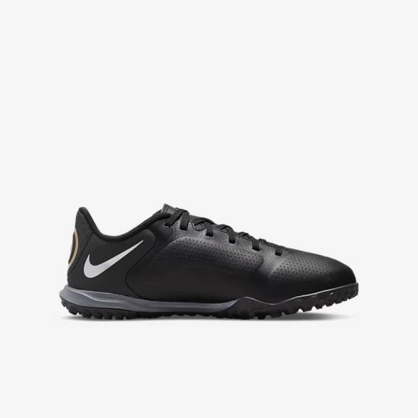 Nike Jr. Tiempo Legend 9 Academy TF Older Turf Dječje Tenisice Za Nogomet Crne Tamno Sive Metalne Zlatne Crne | NK719EQR