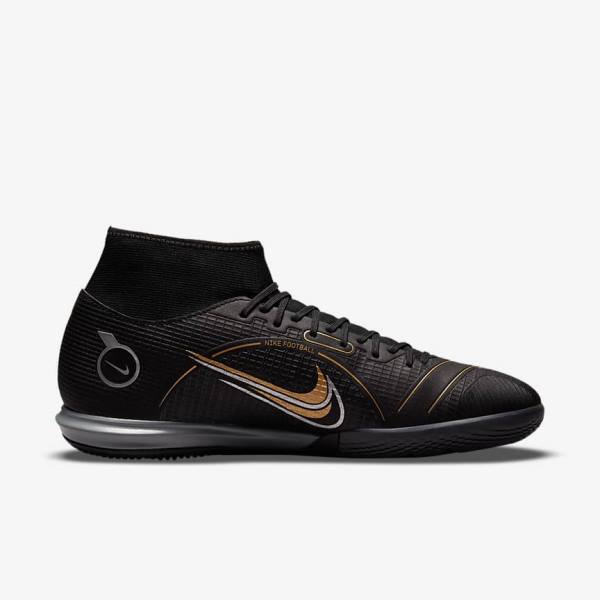 Nike Mercurial Superfly 8 Academy IC Indoor-Court Ženske Tenisice Za Nogomet Crne Metalne Srebrne Sive Metalne Zlatne | NK871FRZ