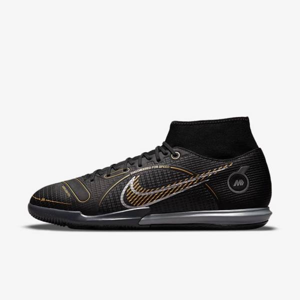 Nike Mercurial Superfly 8 Academy IC Indoor-Court Ženske Tenisice Za Nogomet Crne Metalne Srebrne Sive Metalne Zlatne | NK871FRZ