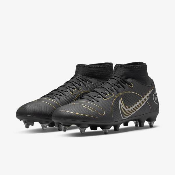 Nike Mercurial Superfly 8 Academy SG-PRO Anti-Clog Traction Soft-Grounds Ženske Tenisice Za Nogomet Crne Metalne Srebrne Sive Metalne Zlatne | NK124TOS