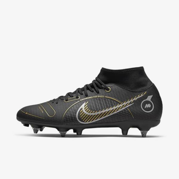 Nike Mercurial Superfly 8 Academy SG-PRO Anti-Clog Traction Soft-Grounds Ženske Tenisice Za Nogomet Crne Metalne Srebrne Sive Metalne Zlatne | NK124TOS