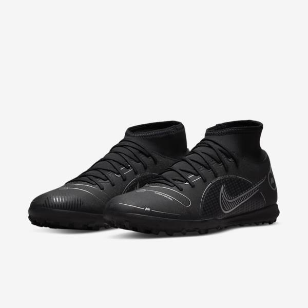 Nike Mercurial Superfly 8 Club TF Turf Ženske Tenisice Za Nogomet Crne Sive Metalne Srebrne | NK091TCN