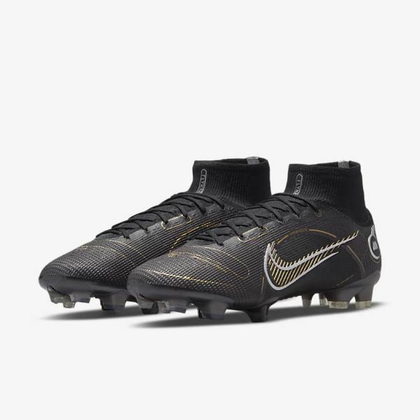 Nike Mercurial Superfly 8 Elite FG Firm-Grounds Muške Tenisice Za Nogomet Crne Metalne Srebrne Sive Metalne Zlatne | NK392VER