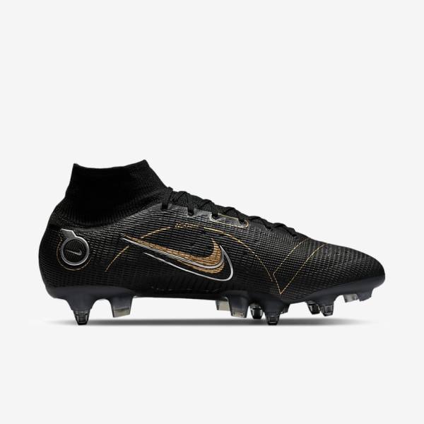 Nike Mercurial Superfly 8 Elite SG-PRO Anti-Clog Traction Soft-Ground Muške Tenisice Za Nogomet Crne Metalne Srebrne Sive Metalne Zlatne | NK295ENZ