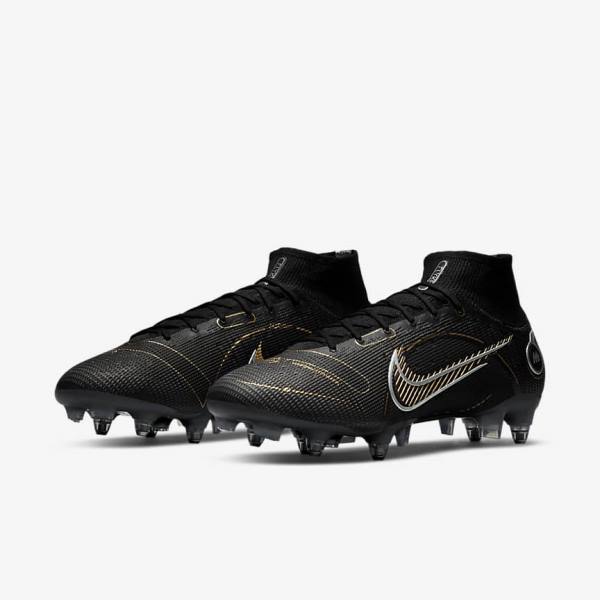 Nike Mercurial Superfly 8 Elite SG-PRO Anti-Clog Traction Soft-Ground Ženske Tenisice Za Nogomet Crne Metalne Srebrne Sive Metalne Zlatne | NK713DIP