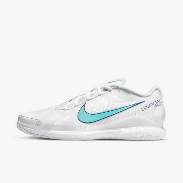 Nike NikeCourt Air Zoom Vapor Pro Clay Court Muške Tenisice Za Tenis Bijele Svijetlo Bež Kraljevska Plava Plave Tirkizne | NK816WNL