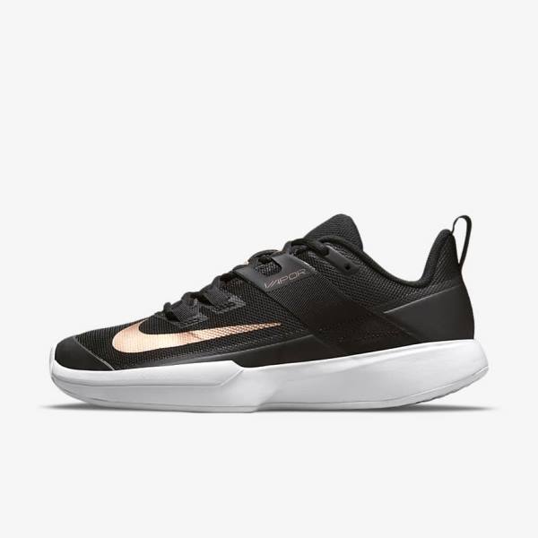 Nike NikeCourt Vapor Lite Hard-Court Ženske Tenisice Za Tenis Crne Bijele Metalne Crvene Smeđe | NK395HYW