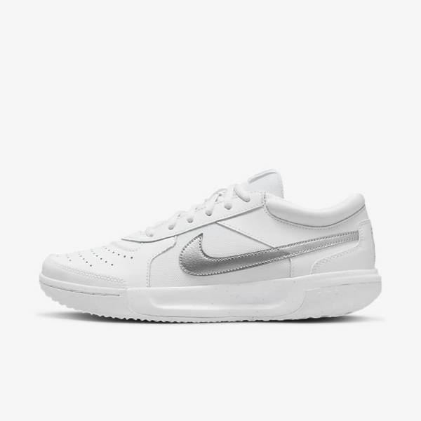 Nike NikeCourt Zoom Lite 3 Ženske Tenisice Za Tenis Bijele Metalne Srebrne | NK863RVQ