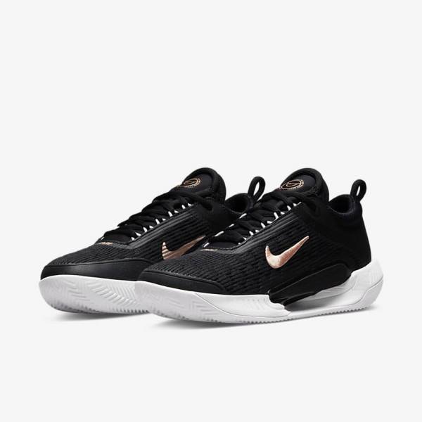 Nike NikeCourt Zoom NXT Clay Court Ženske Tenisice Za Tenis Crne Bijele Tamno Sive Metalne Crvene Smeđe | NK634TZW