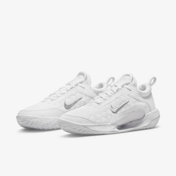 Nike NikeCourt Zoom NXT Hard Court Ženske Tenisice Za Tenis Bijele Sive Metalne Srebrne | NK059CUI