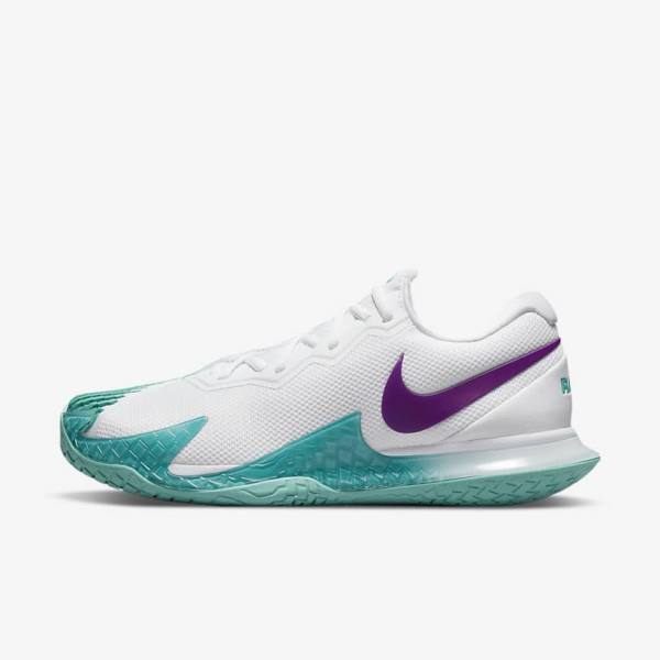 Nike NikeCourt Zoom Vapor Cage 4 Rafa Hard Court Muške Tenisice Za Tenis Bijele Tirkizne Crvene Ljubičaste | NK345BHW