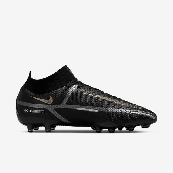 Nike Phantom GT2 Dynamic Fit Elite AG-Pro Artificial-Grass Ženske Tenisice Za Nogomet Crne Metalne Zlatne Metalne Srebrne Metalne Tamno Sive | NK078TYF