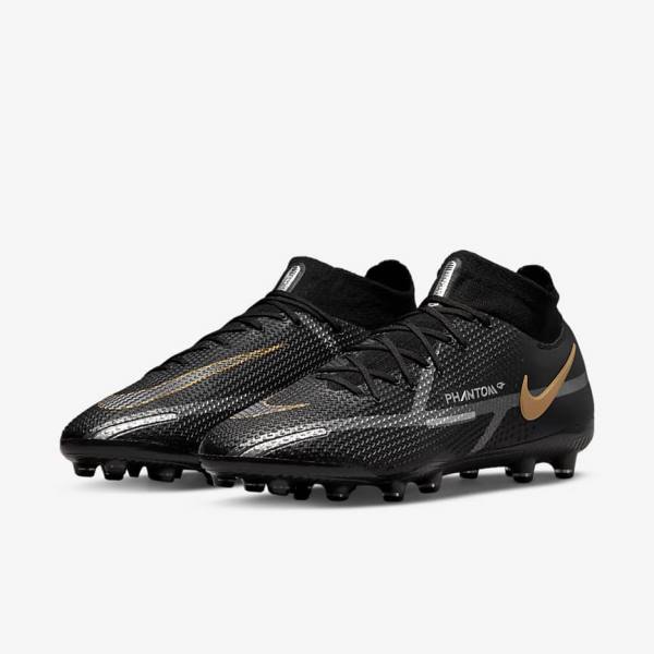 Nike Phantom GT2 Dynamic Fit Elite AG-Pro Artificial-Grass Ženske Tenisice Za Nogomet Crne Metalne Zlatne Metalne Srebrne Metalne Tamno Sive | NK078TYF