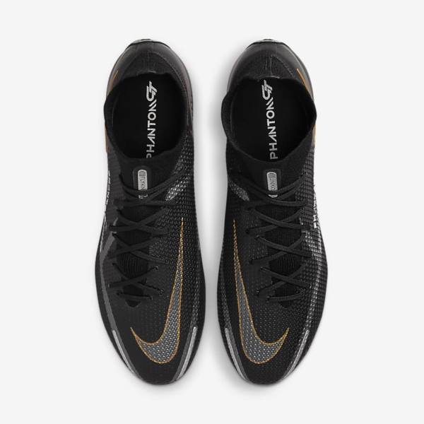 Nike Phantom GT2 Dynamic Fit Elite AG-Pro Artificial-Grass Muške Tenisice Za Nogomet Crne Metalne Zlatne Metalne Srebrne Metalne Tamno Sive | NK308GTL