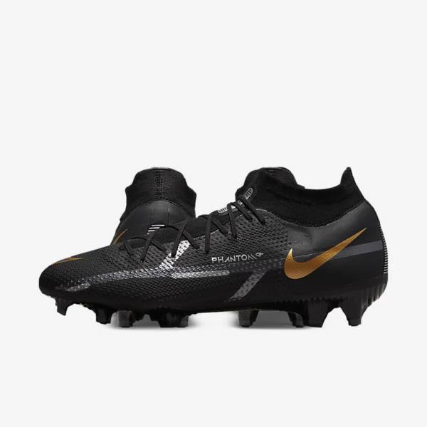 Nike Phantom GT2 Pro Dynamic Fit FG Firm-Ground Ženske Tenisice Za Nogomet Crne Metalne Zlatne Metalne Srebrne Metalne Tamno Sive | NK031VOS