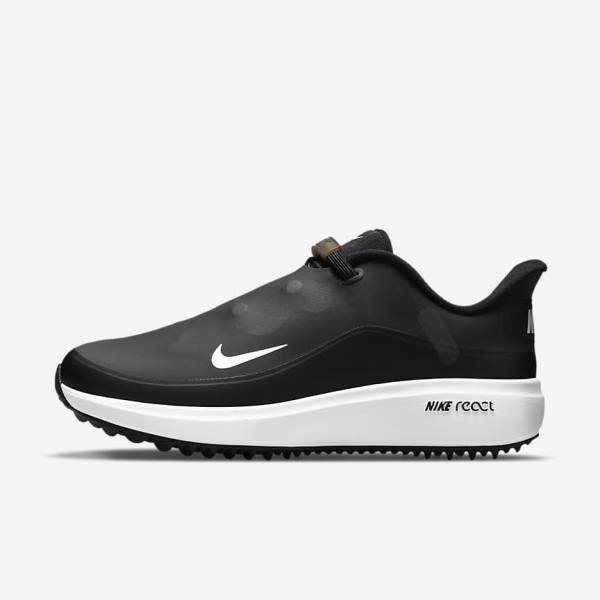 Nike React Ace Tour Ženske Cipele za golf Crne Metalne Tamno Sive Bijele | NK978QSO