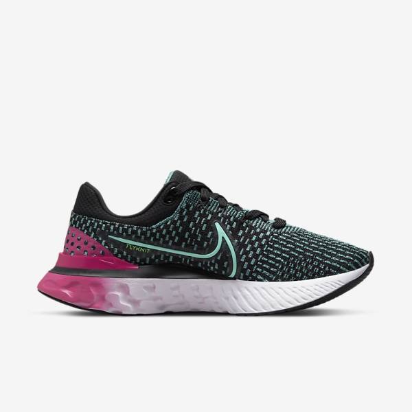 Nike React Infinity Run Flyknit 3 Road Ženske Tenisice Za Trčanje Crne Roze Tirkizne Tirkizne | NK358OMV