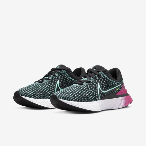 Nike React Infinity Run Flyknit 3 Road Ženske Tenisice Za Trčanje Crne Roze Tirkizne Tirkizne | NK358OMV