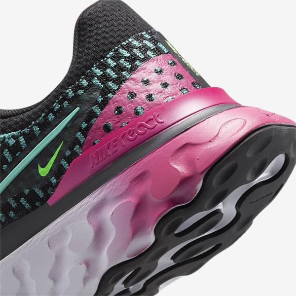 Nike React Infinity Run Flyknit 3 Road Ženske Tenisice Za Trčanje Crne Roze Tirkizne Tirkizne | NK358OMV