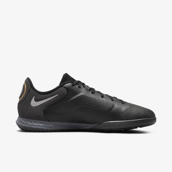 Nike React Tiempo Legend 9 Pro IC Indoor-Court Muške Tenisice Za Nogomet Crne Tamno Sive Metalne Zlatne Metalne Tamno Sive | NK295PLB