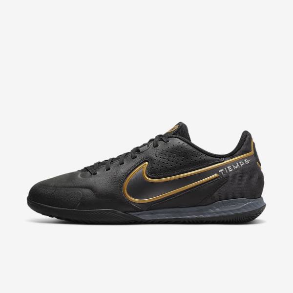 Nike React Tiempo Legend 9 Pro IC Indoor-Court Muške Tenisice Za Nogomet Crne Tamno Sive Metalne Zlatne Metalne Tamno Sive | NK295PLB